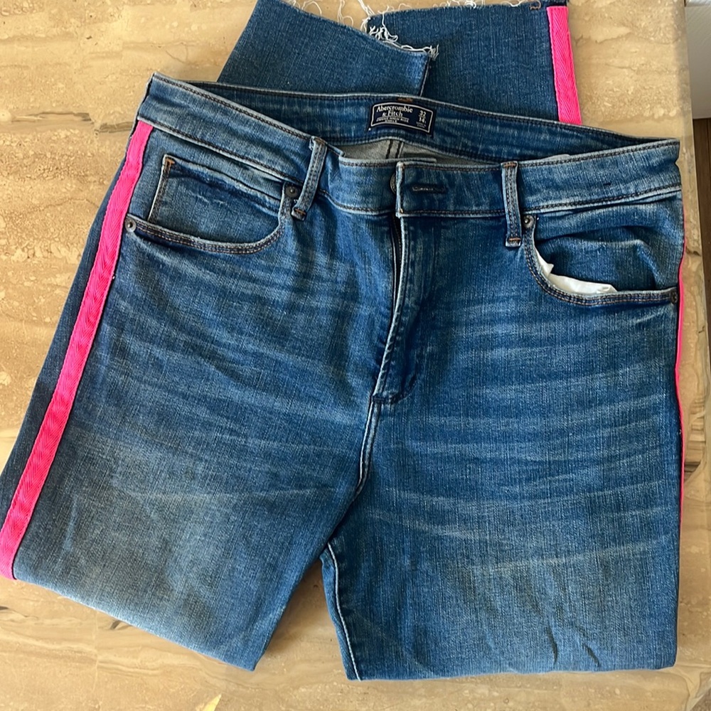 ABERCROMBIE & FITCH SIMONE HIGH RISE ANKLE PINK PANEL SIZE 14